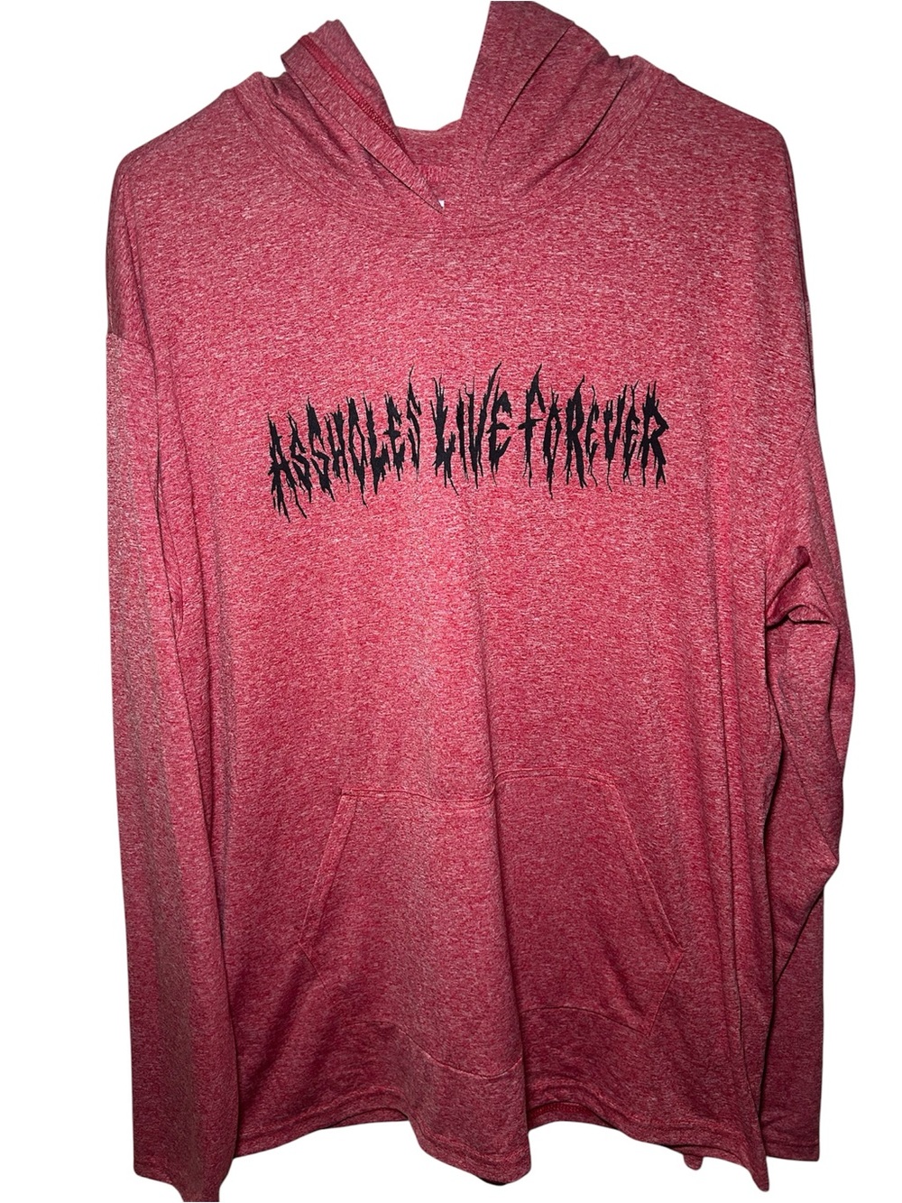 Aholes Live Forever Red Graphic Long Sleeve Hooded Pullover Shirt XL 100% Cotton